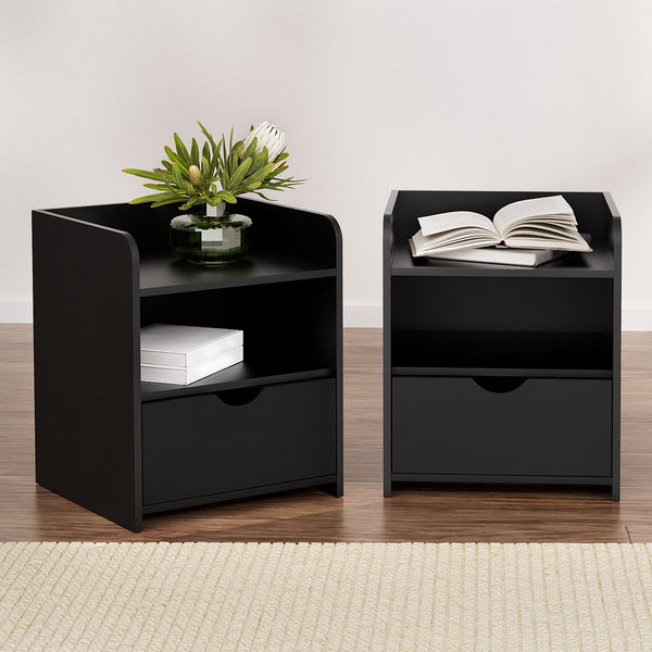 Artiss 2X Bedside Table 1 Drawer with Shelf - FARA Black Artiss