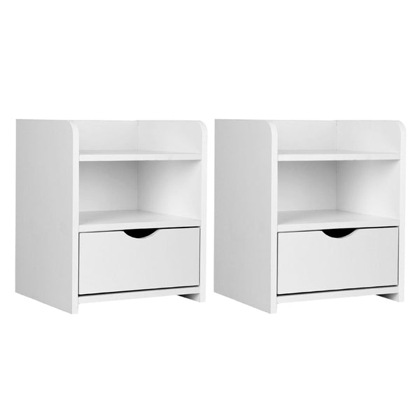 Artiss 2X Bedside Table 1 Drawer with Shelf - FARA White Artiss