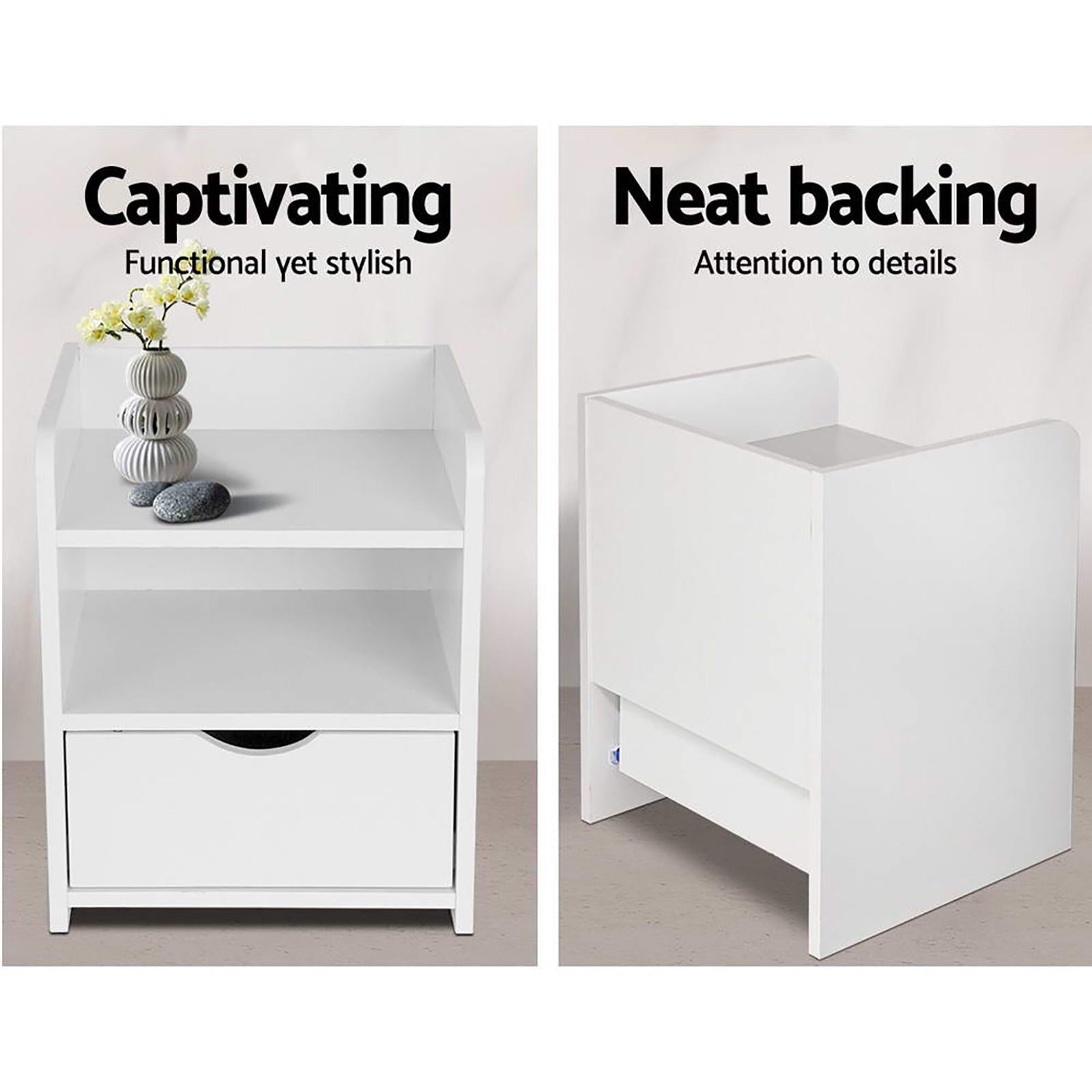 Artiss 2X Bedside Table 1 Drawer with Shelf - FARA White Artiss