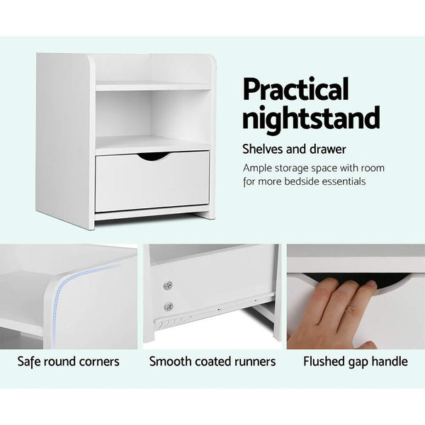Artiss 2X Bedside Table 1 Drawer with Shelf - FARA White Artiss