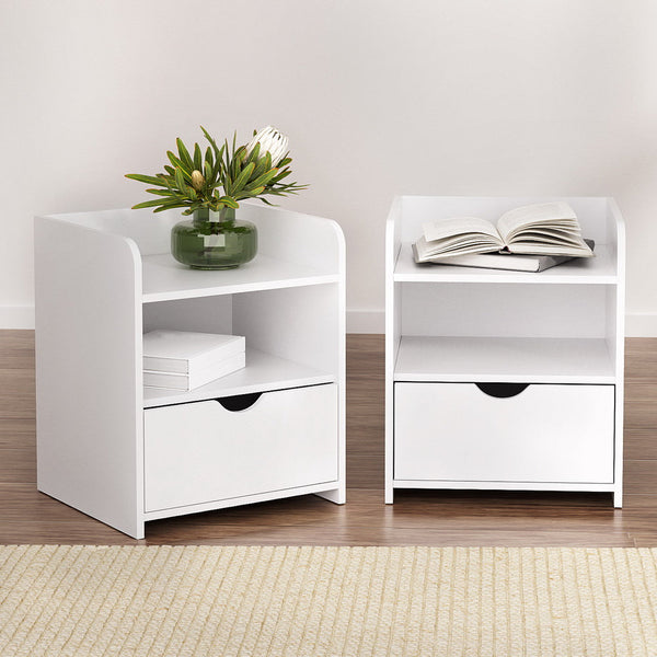 Artiss 2X Bedside Table 1 Drawer with Shelf - FARA White Artiss