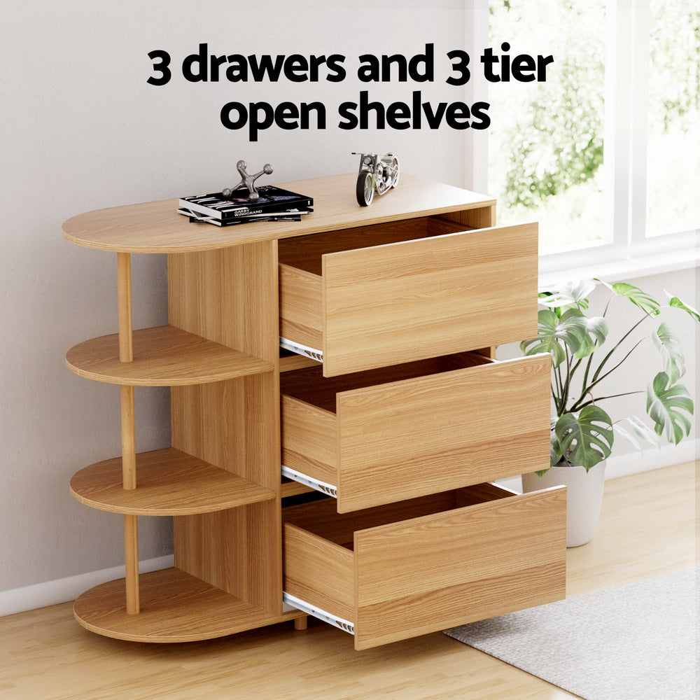 Artiss Chest of 3 Drawers Storage Cabinet 3 Shelves Pine Artiss