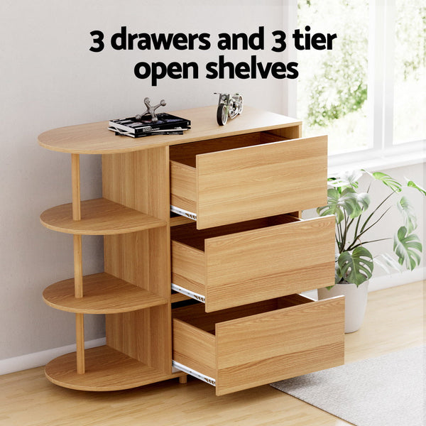 Artiss Chest of 3 Drawers Storage Cabinet 3 Shelves Pine Artiss