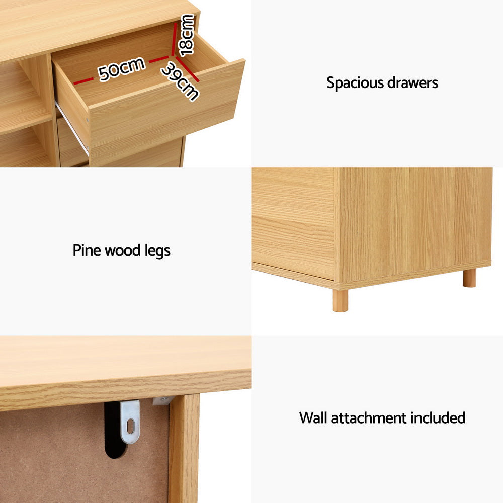 Artiss Chest of 3 Drawers Storage Cabinet 3 Shelves Pine Artiss