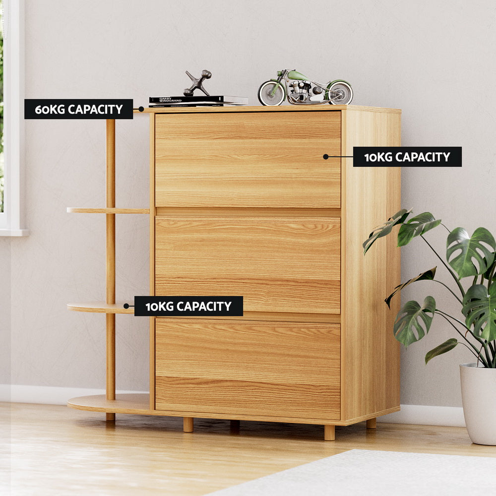 Artiss Chest of 3 Drawers Storage Cabinet 3 Shelves Pine Artiss