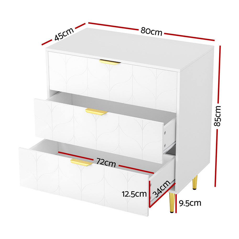 Artiss 3 Chest of Drawers Lowboy Cabinet White Artiss