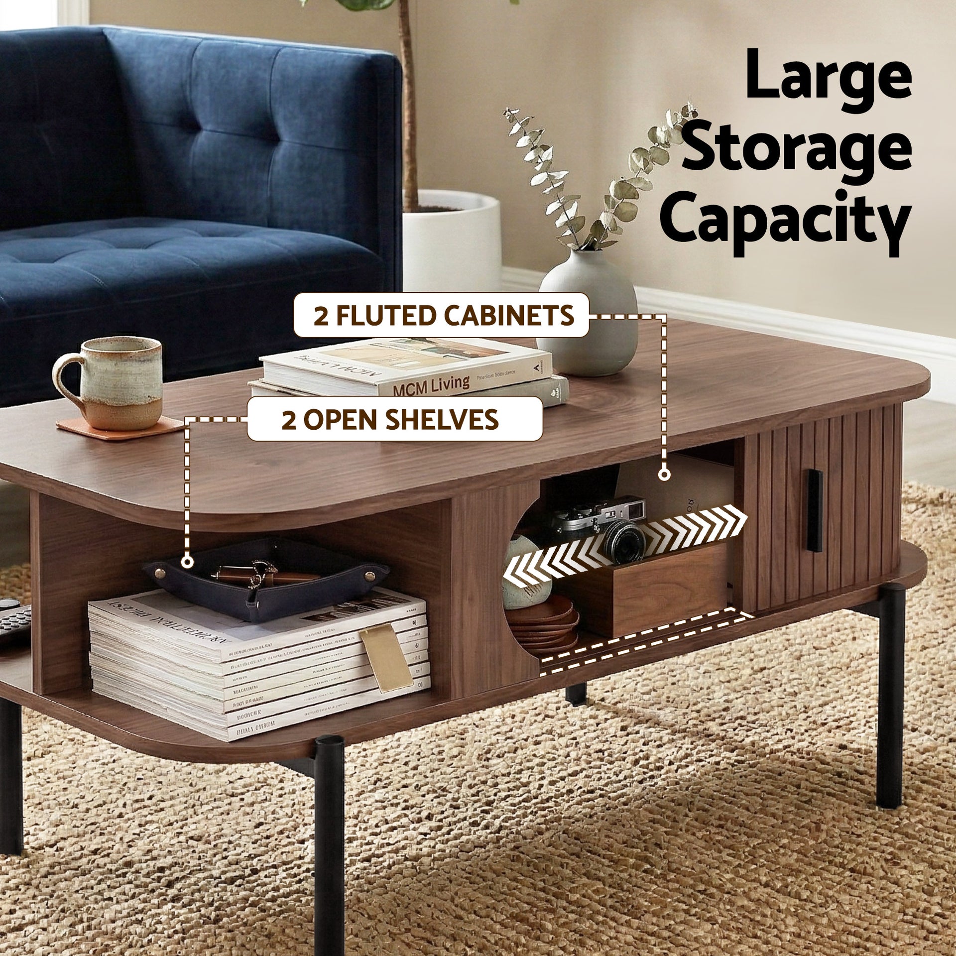 Artiss Coffee Table Living Room Center Table Shelf Cabinet Walnut Awezingly
