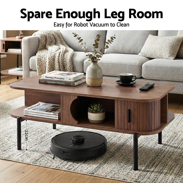 Artiss Coffee Table Living Room Center Table Shelf Cabinet Walnut Awezingly