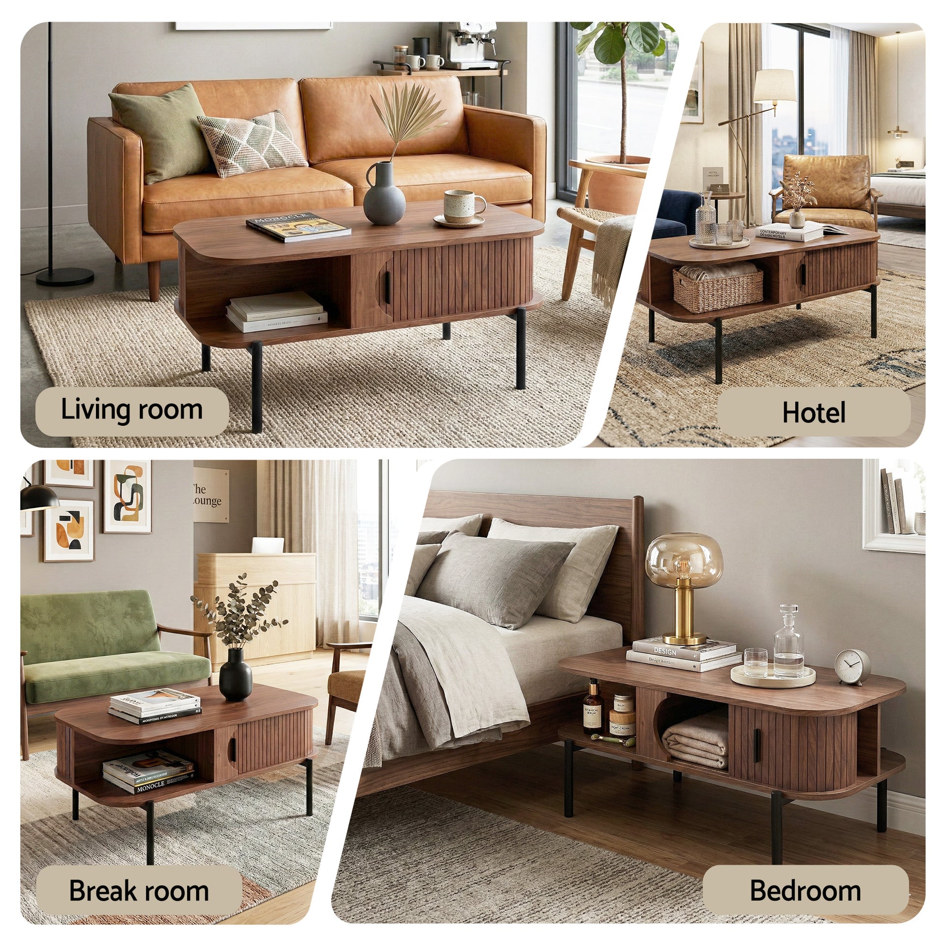 Artiss Coffee Table Living Room Center Table Shelf Cabinet Walnut Awezingly