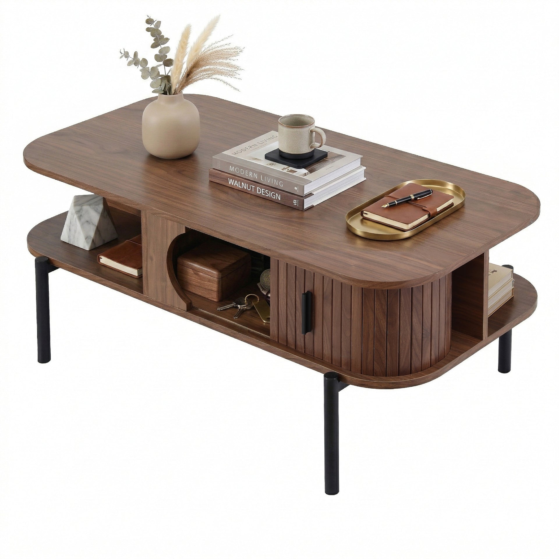 Artiss Coffee Table Living Room Center Table Shelf Cabinet Walnut Awezingly