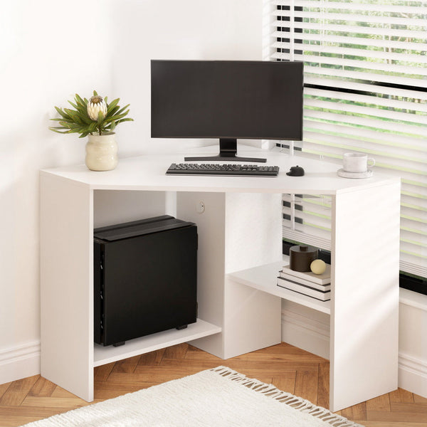 Artiss Corner Computer Desk Shelves CPU Stand L-shape Home Office Workstation Desks Awezingly