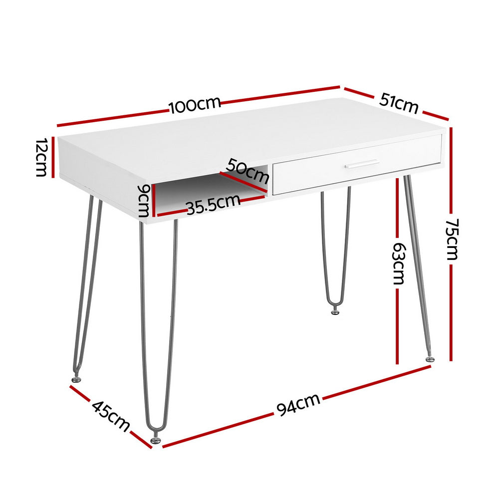 Artiss Computer Desk Drawer Cabinet Home Office Desks Workstation 100cm White Awezingly