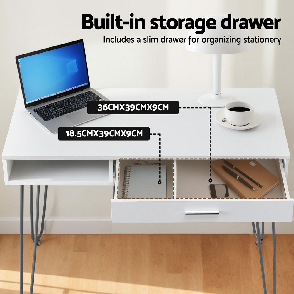 Artiss Computer Desk Drawer Cabinet Home Office Desks Workstation 100cm White Awezingly