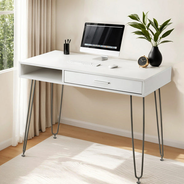 Artiss Computer Desk Drawer Cabinet Home Office Desks Workstation 100cm White Awezingly