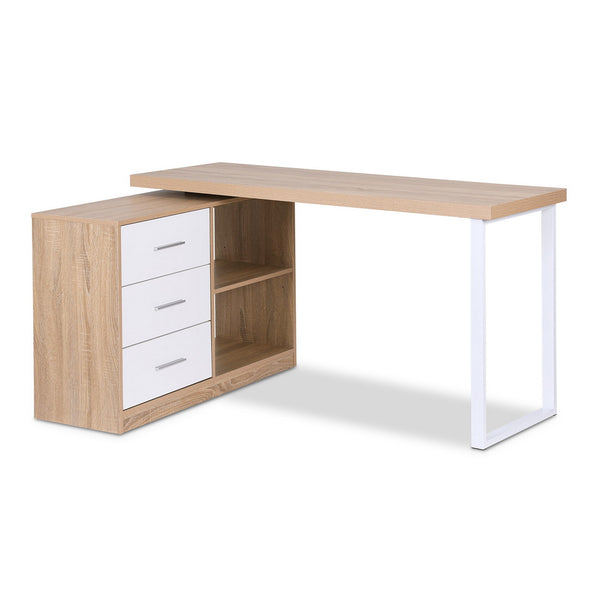 Artiss Computer Desk Swivelling L shape Home Office Storage Cabinet Oak Awezingly