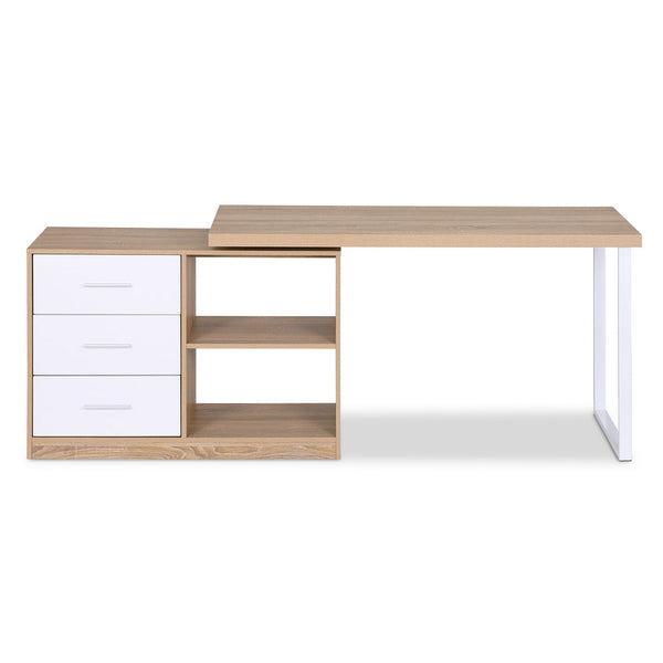Artiss Computer Desk Swivelling L shape Home Office Storage Cabinet Oak Awezingly