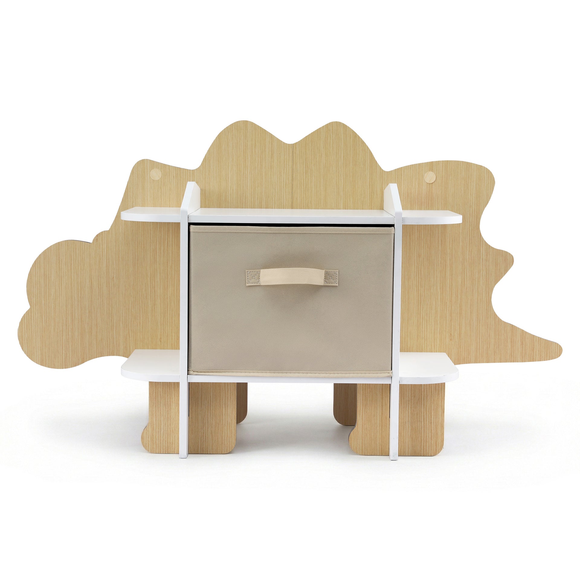 Keezi Dinosaur Kids Bookshelf 2-Tier Children's Bookcase Wooden with with Fabric Drawer, Toddler Bookshelf Toy Storage Organizer for Preschool, Kids Room, Playroom, Nursery Awezingly