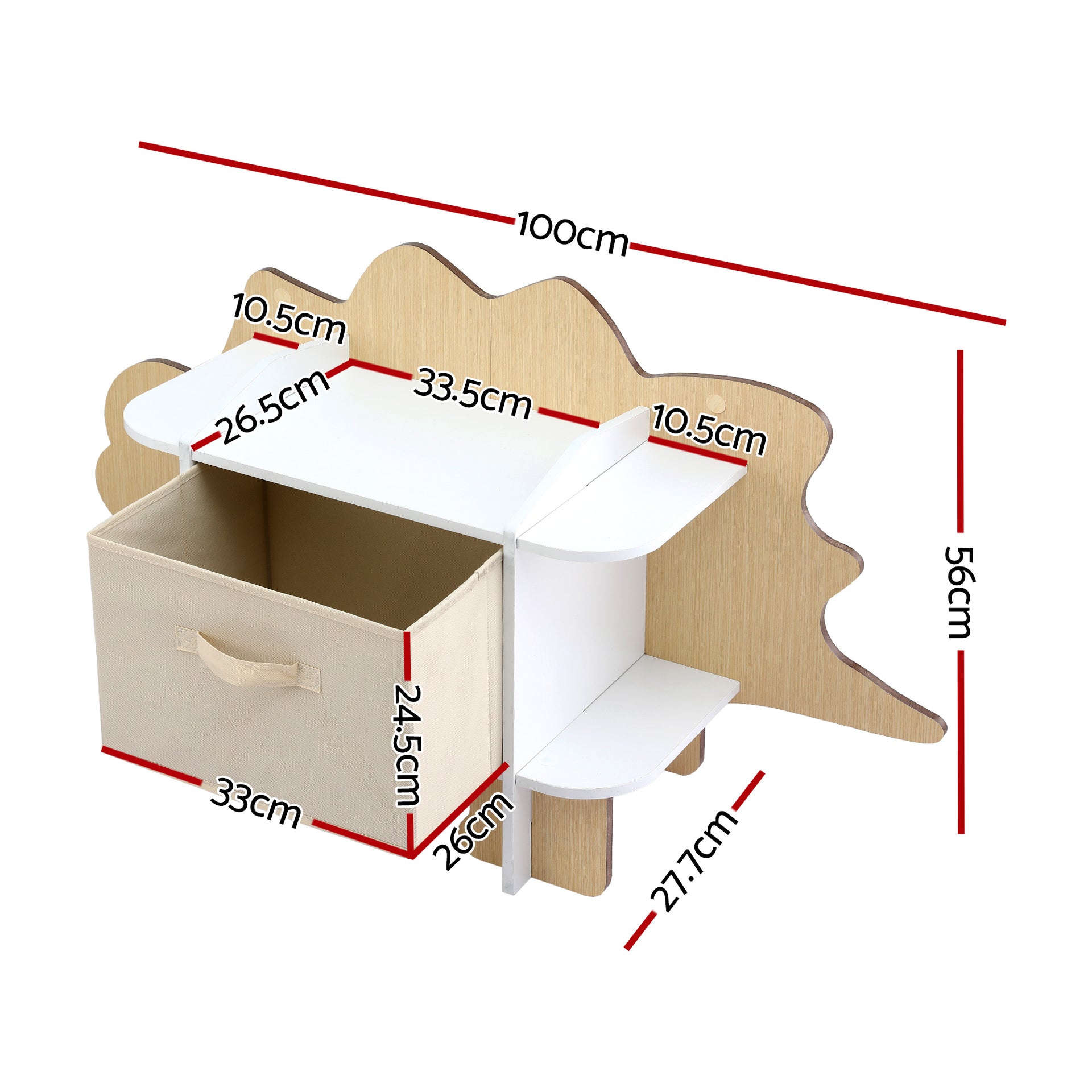 Keezi Dinosaur Kids Bookshelf 2-Tier Children's Bookcase Wooden with with Fabric Drawer, Toddler Bookshelf Toy Storage Organizer for Preschool, Kids Room, Playroom, Nursery Awezingly