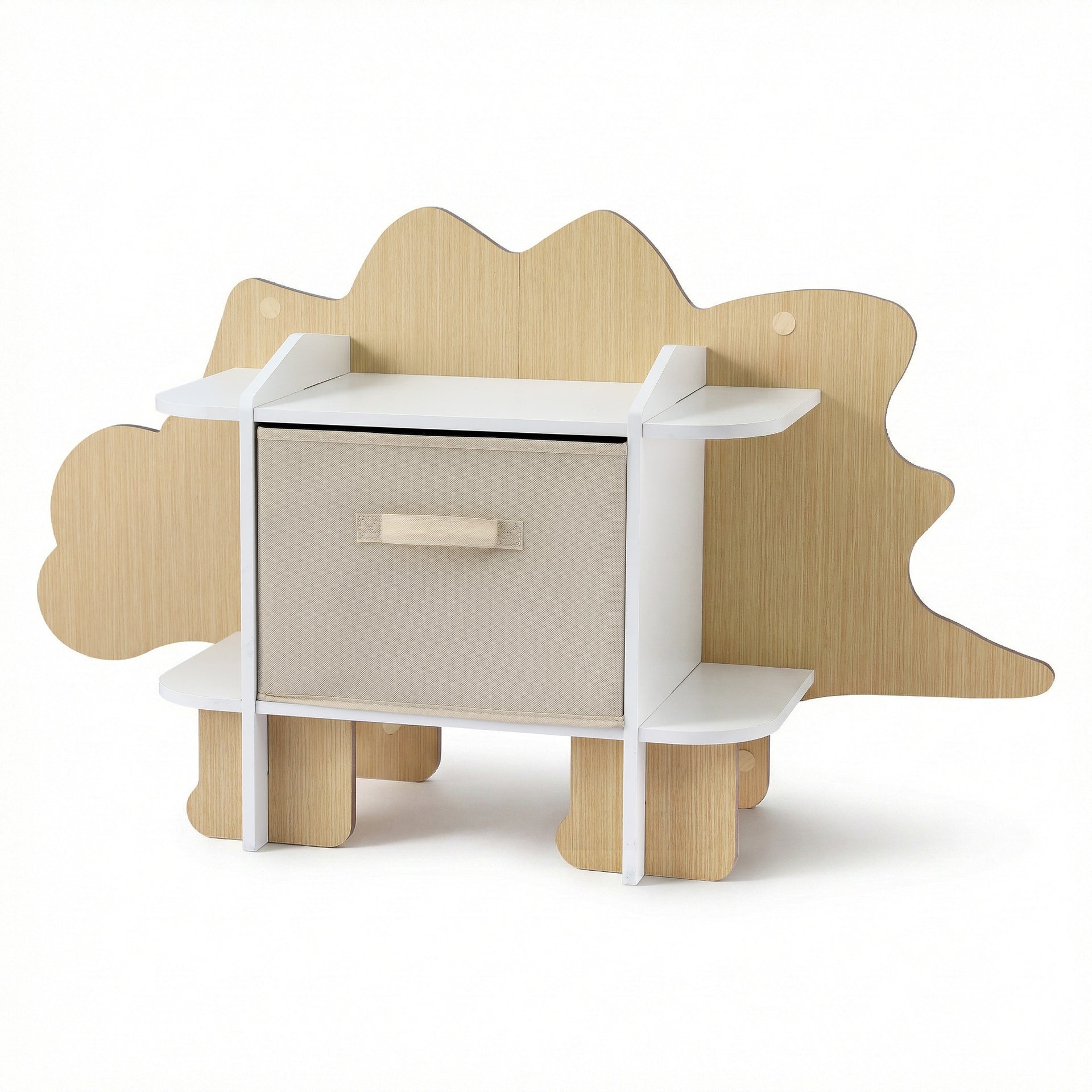 Keezi Dinosaur Kids Bookshelf 2-Tier Children's Bookcase Wooden with with Fabric Drawer, Toddler Bookshelf Toy Storage Organizer for Preschool, Kids Room, Playroom, Nursery Awezingly