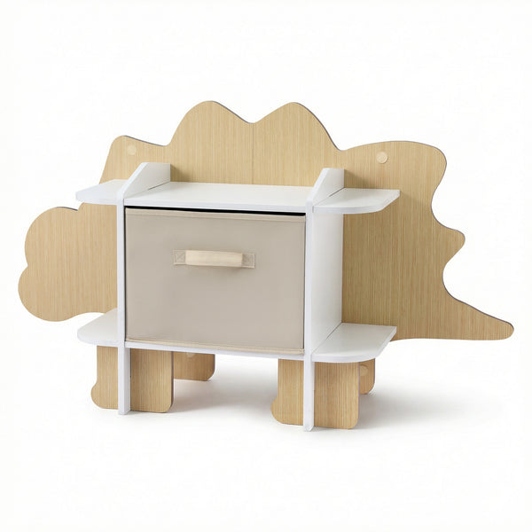 Keezi Dinosaur Kids Bookshelf 2-Tier Children's Bookcase Wooden with with Fabric Drawer, Toddler Bookshelf Toy Storage Organizer for Preschool, Kids Room, Playroom, Nursery Awezingly