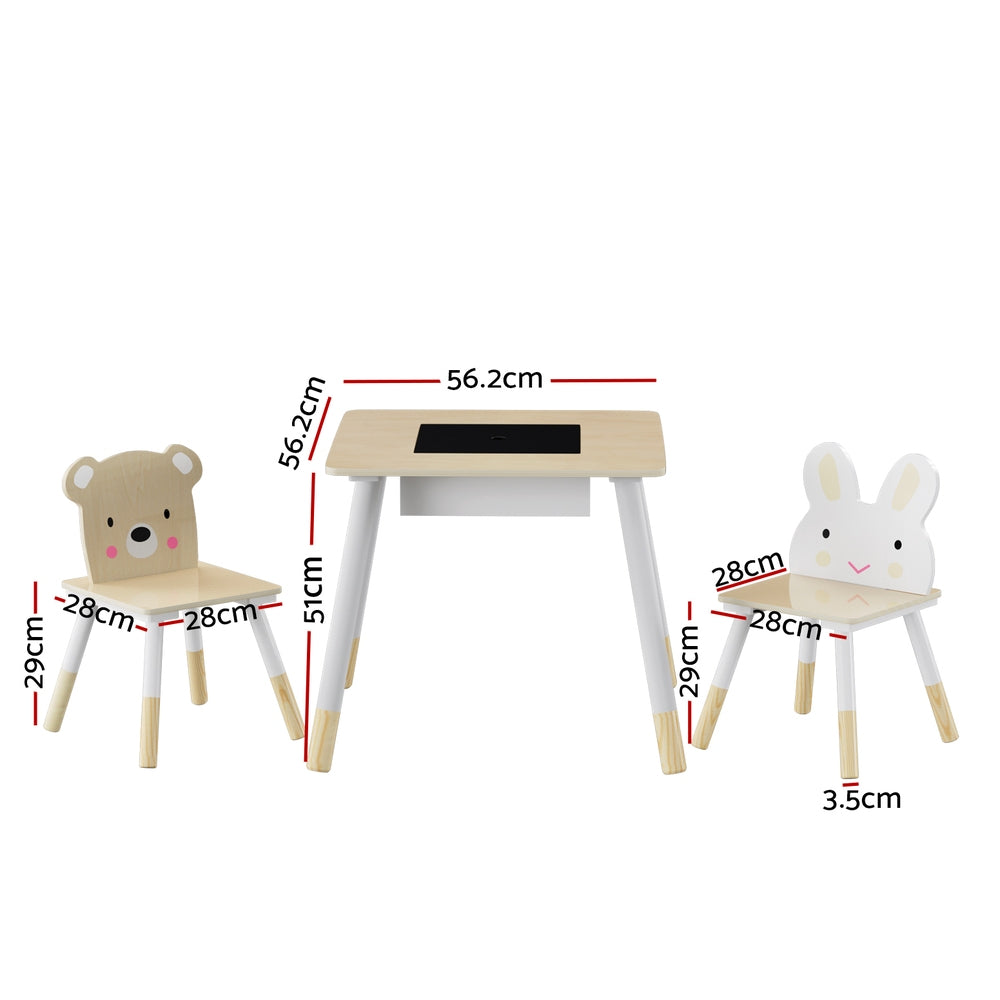 Keezi 3PCS Kids Table and Chairs Set Activity Desk Chalkboard Toy Hidden Storage Keezi