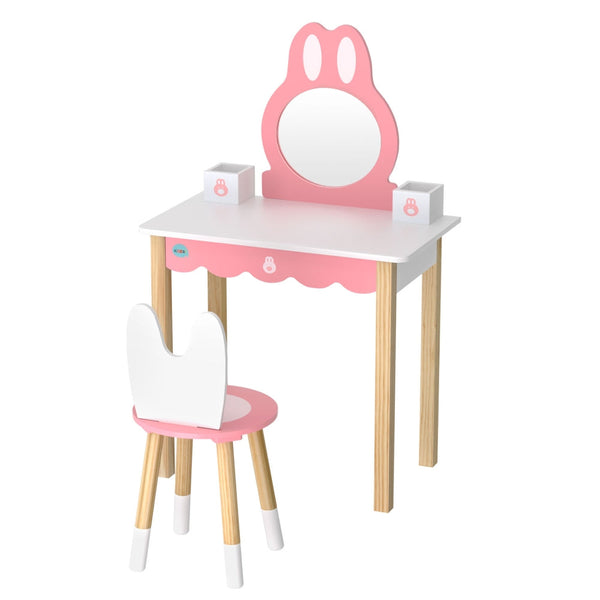 1 Set of Keezi Kids Dressing Table Wooden Bunny Pink Awezingly