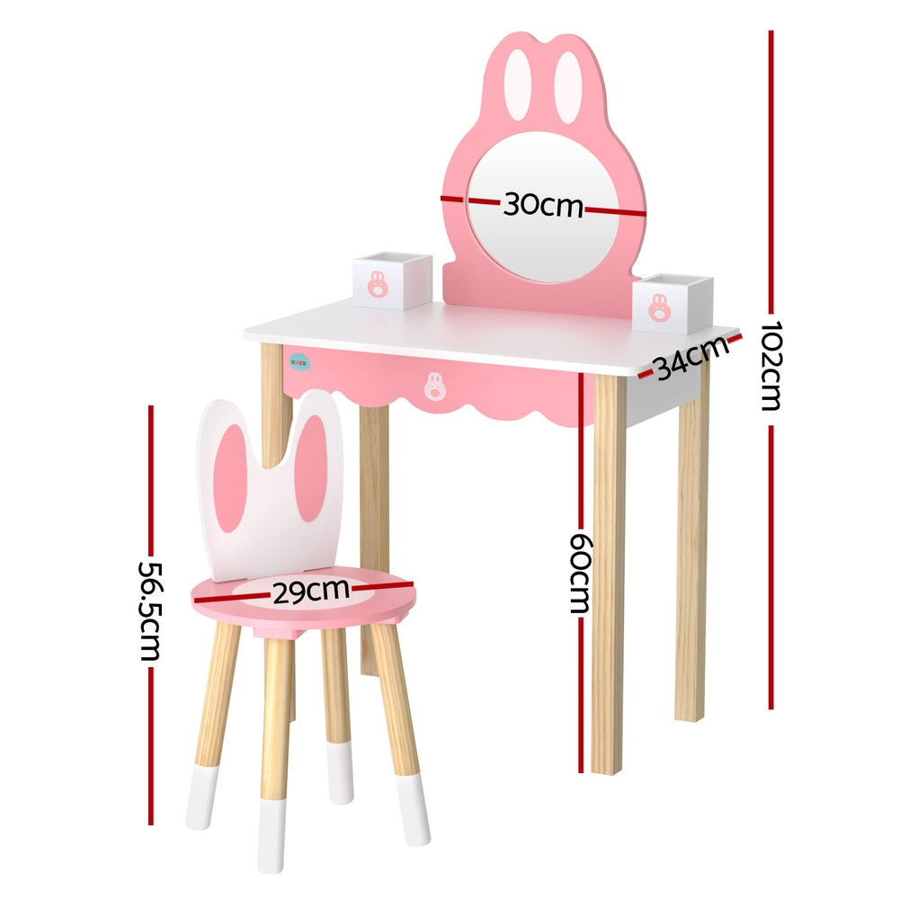 1 Set of Keezi Kids Dressing Table Wooden Bunny Pink Awezingly