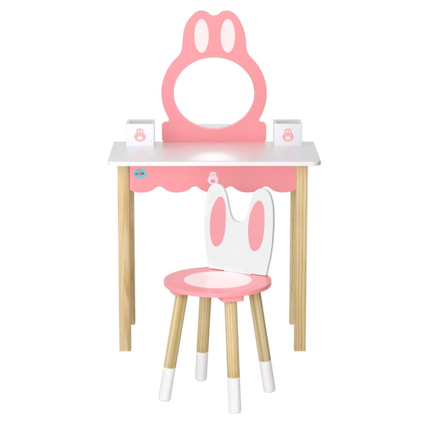 1 Set of Keezi Kids Dressing Table Wooden Bunny Pink Awezingly