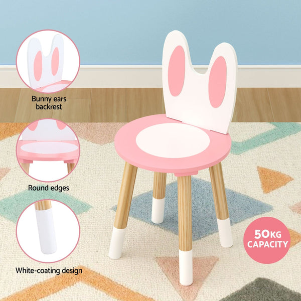 1 Set of Keezi Kids Dressing Table Wooden Bunny Pink Awezingly