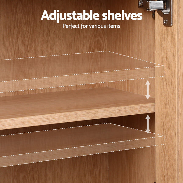 Artiss Buffet Sideboard Hutch Storage Cabinet Kitchen Cupboard Hooks Rattan Pine Awezingly