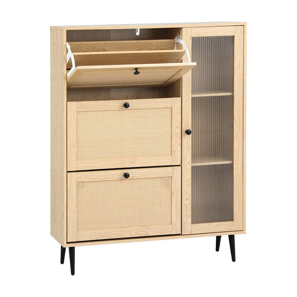 Artiss Shoe Rack Cabinet 3 Flip-out Drawers Pine Artiss