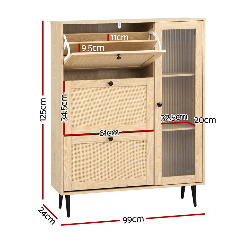 Artiss Shoe Rack Cabinet 3 Flip-out Drawers Pine Artiss