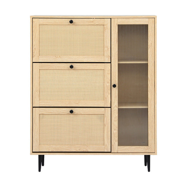 Artiss Shoe Rack Cabinet 3 Flip-out Drawers Pine Artiss