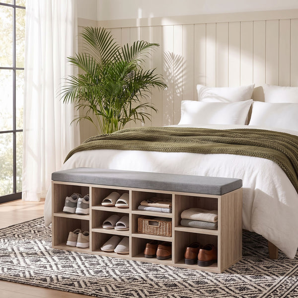 Artiss Shoe Bench x2 Set Fabric Seat Pine Hallway Bedroom Awezingly