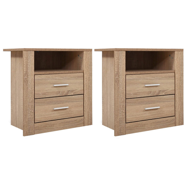 Artiss 2X Bedside Table 2 Drawers with Shelf - TARA Oak Artiss