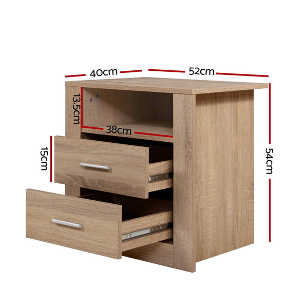 Artiss 2X Bedside Table 2 Drawers with Shelf - TARA Oak Artiss