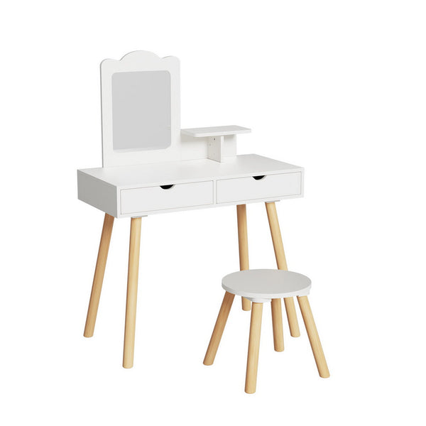 Keezi Kids Dressing Table Vanity Makeup Chair Set with Mirror Drawers Wooden Legs Keezi