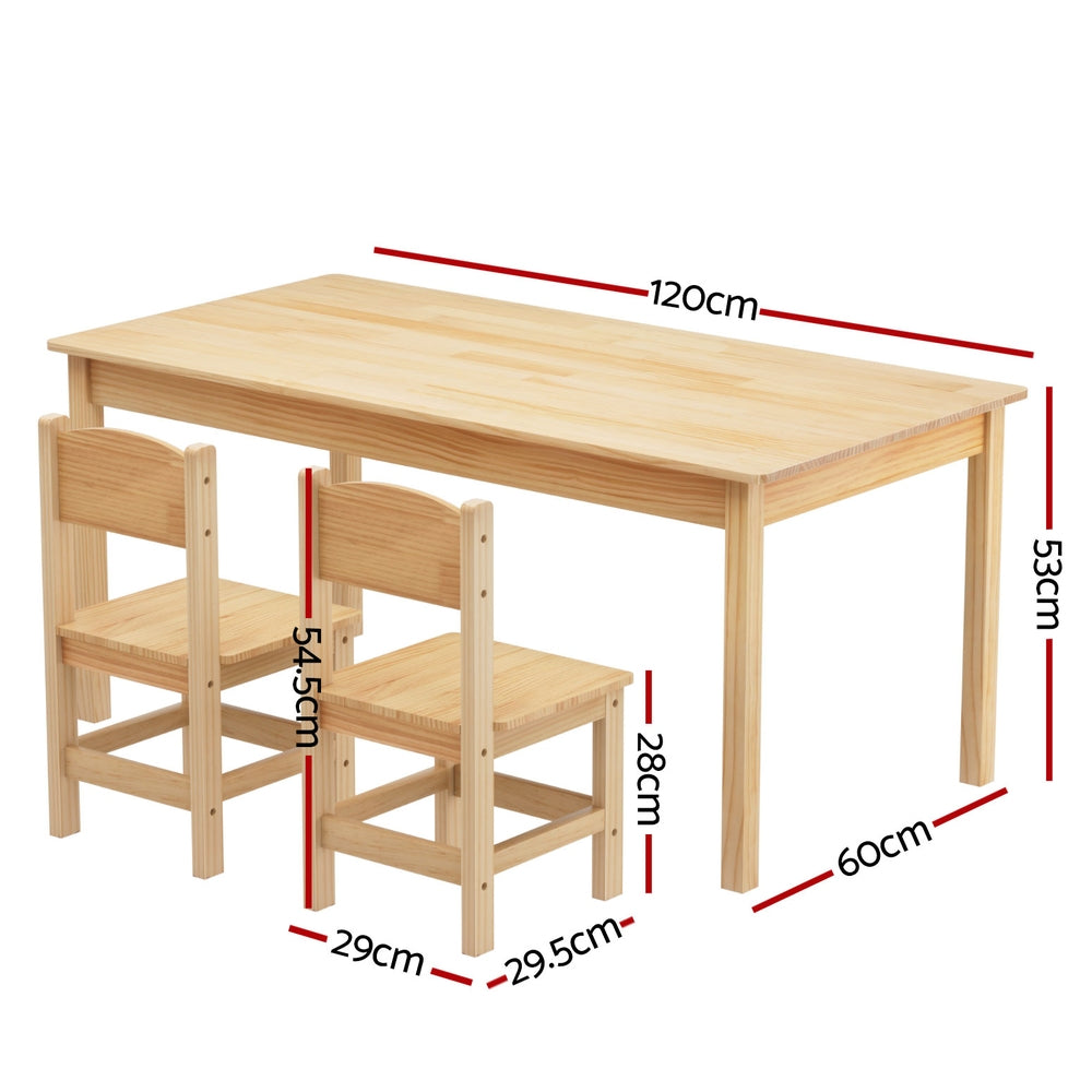1 Keezi Kids Table and 2 Chairs Set Pinewood Keezi