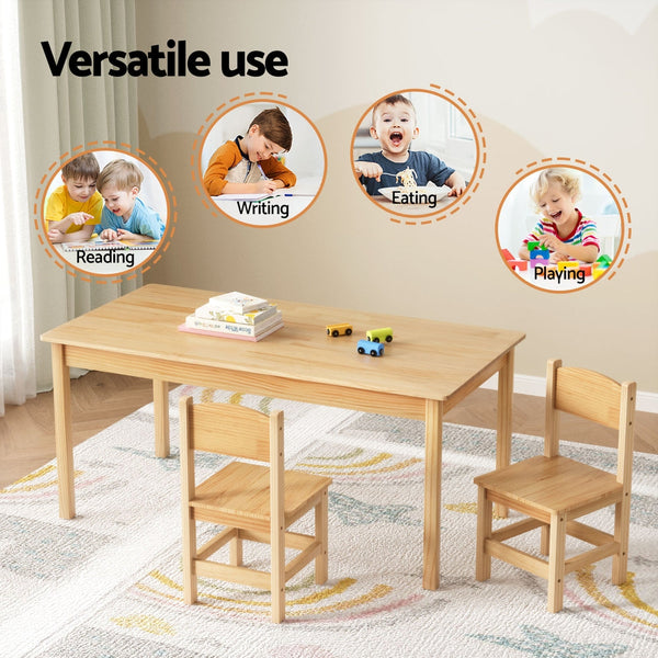 1 Keezi Kids Table and 2 Chairs Set Pinewood Keezi