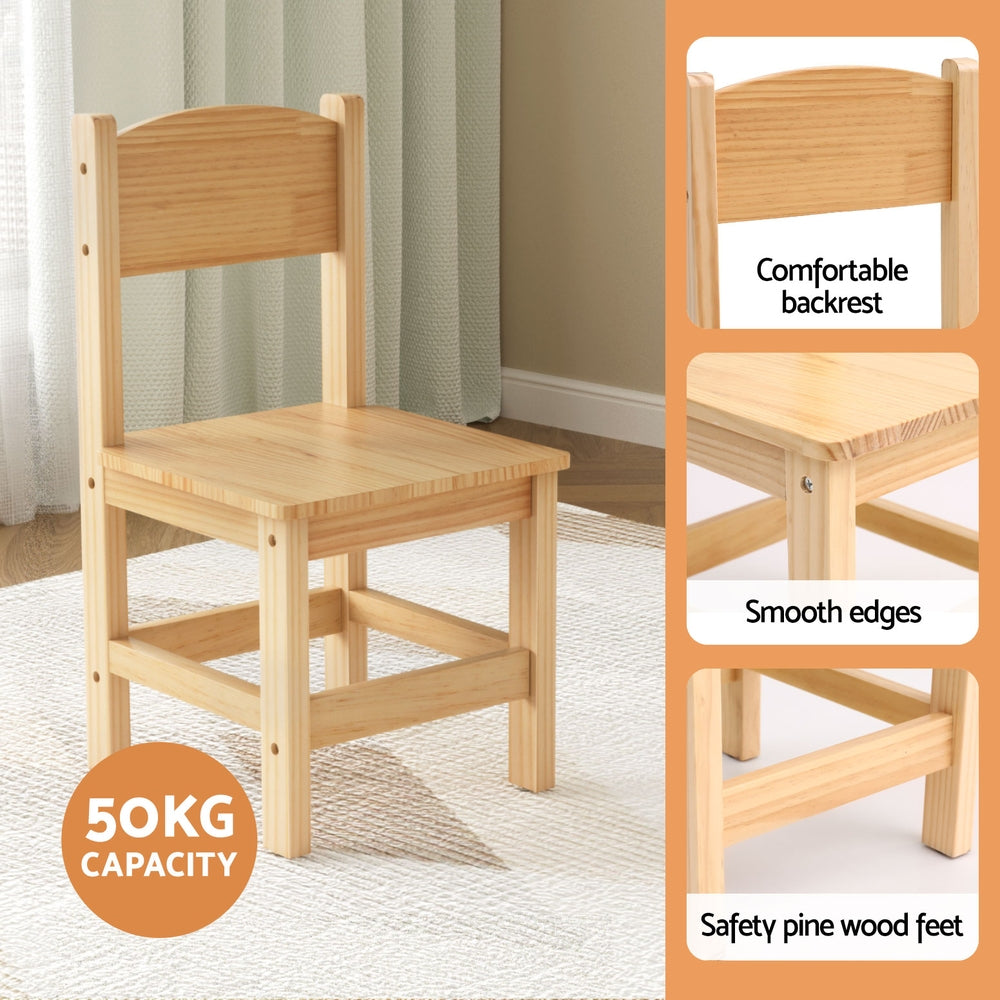 1 Keezi Kids Table and 2 Chairs Set Pinewood Keezi