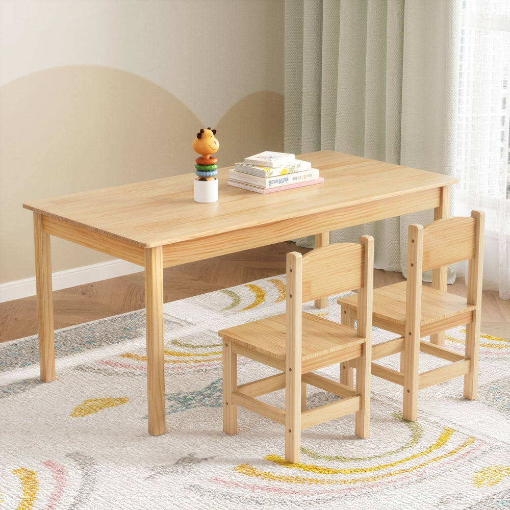 1 Keezi Kids Table and 2 Chairs Set Pinewood Keezi