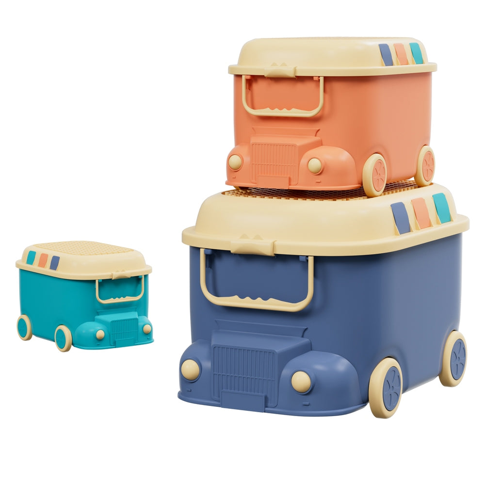 Keezi 3PCS Toy Storage Box Cute Car Toy Container Kids Toys Organiser Snack Boxes Keezi