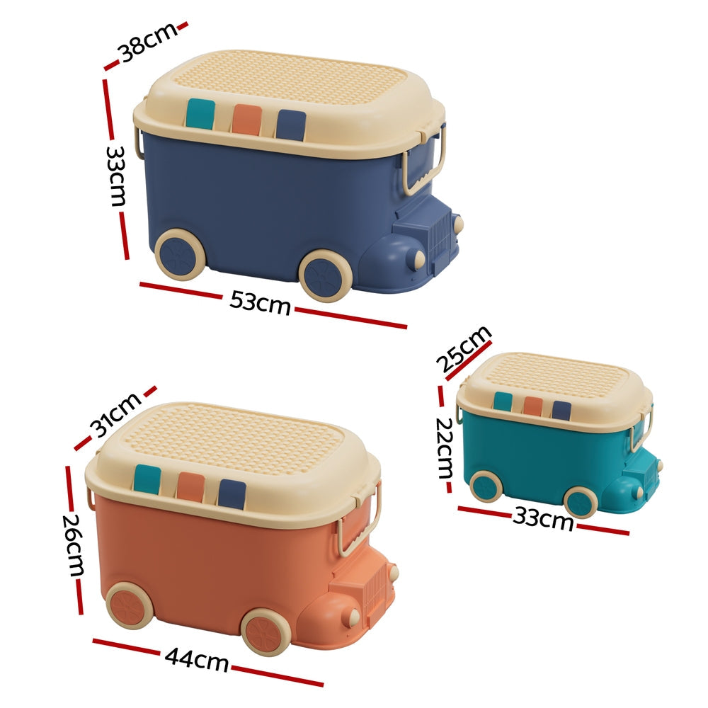 Keezi 3PCS Toy Storage Box Cute Car Toy Container Kids Toys Organiser Snack Boxes Keezi