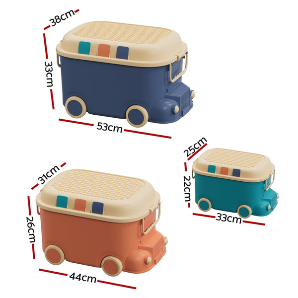 Keezi 3PCS Toy Storage Box Cute Car Toy Container Kids Toys Organiser Snack Boxes Keezi