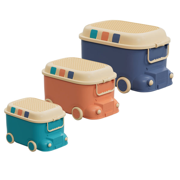 Keezi 3PCS Toy Storage Box Cute Car Toy Container Kids Toys Organiser Snack Boxes Keezi