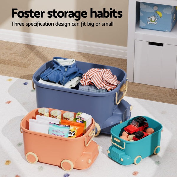 Keezi 3PCS Toy Storage Box Cute Car Toy Container Kids Toys Organiser Snack Boxes Keezi