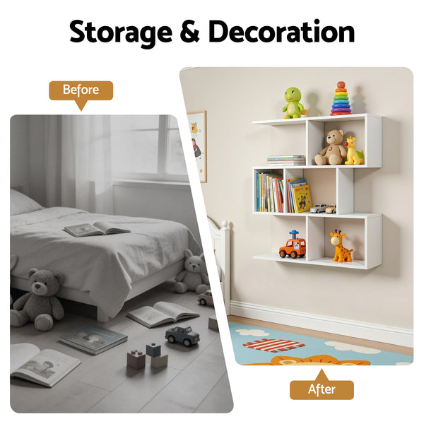 Artiss Floating Wall Shelf Bookshelf 3-Tier Display Storage Organiser White Awezingly