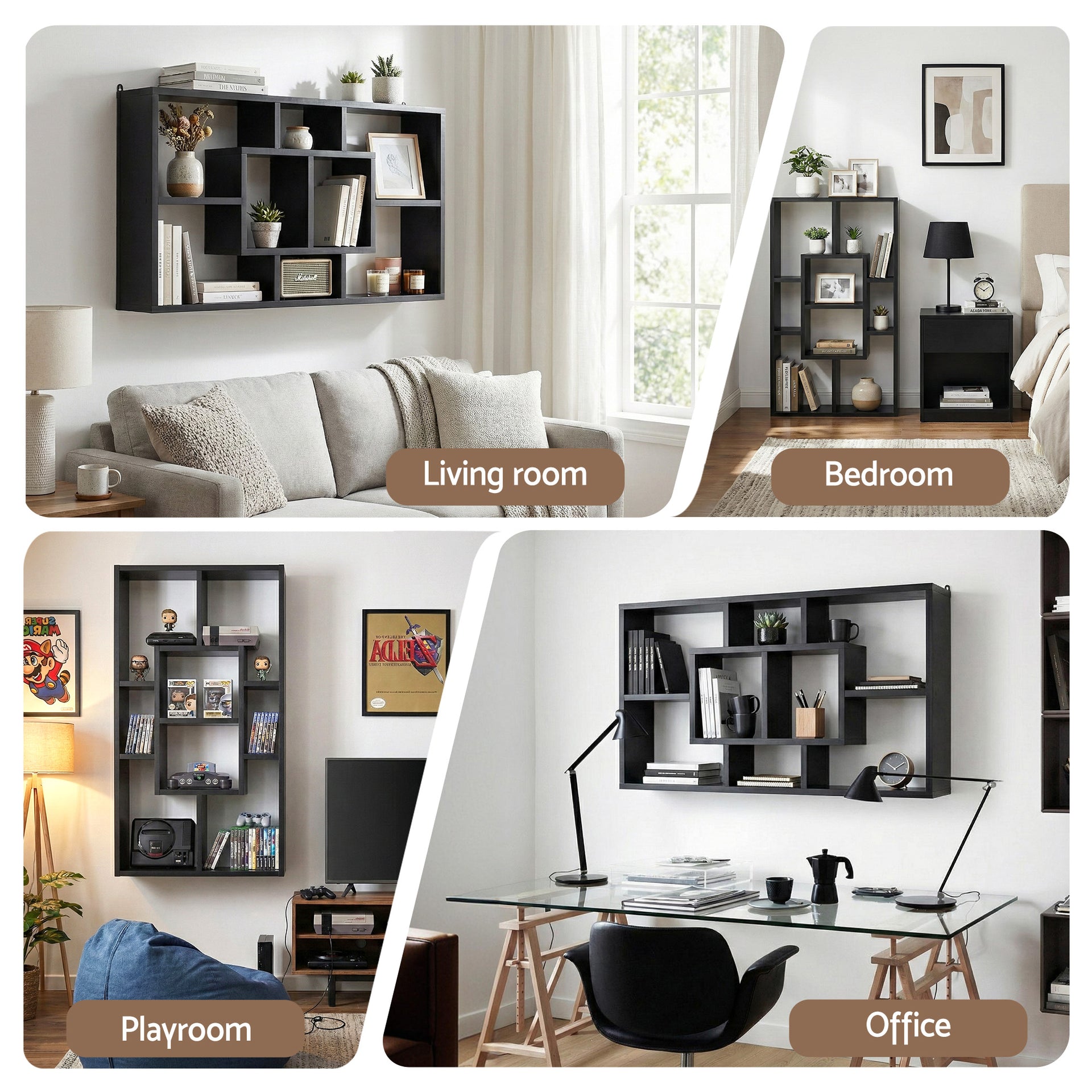 Artiss Floating Wall Shelves Bookshelf Black Awezingly