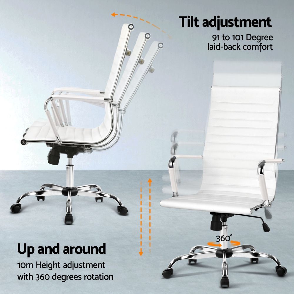 Artiss Office Desk and Chair Set L Shape Computer Desk 150cm with Storage Cabinet & Drawers, Ergonomic PU Leather Office Chair, White Home Office Furniture Awezingly