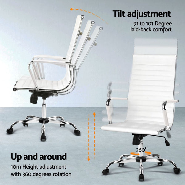 Artiss Office Desk and Chair Set L Shape Computer Desk 150cm with Storage Cabinet & Drawers, Ergonomic PU Leather Office Chair, White Home Office Furniture Awezingly